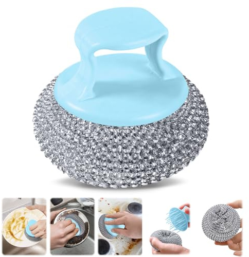 Stainless Steel Scrubber-Steel Wool Srubber for Scouring Stubborn Messes from Pots and Pans,Steel Wool Scrubber for Kitchens Pans, Stoves,Broiler Racks,Grills (Blue)