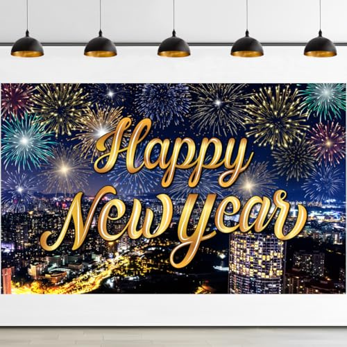 2026 Happy New Year Banner 180 x 110cm, XXL Neujahrs Hintergrund Bunt, Silvester Banner 2026, für Silvester Deko 2026