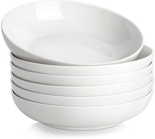 MALACASA Cuencos de Pasta de 8.75, 6 Piezas 1250ML Tazón de Porcelana para Ensalada de Pasta, Tazón de Fuente Grande de Cerámica Blanca para Ensalada, Sopa, Pasta y Frutas
