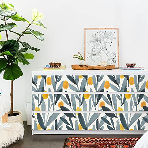 Klebefolie Möbel Blaue Blätter Orange Selbstklebende Folie Vinyl Selbstklebende Tapete Wasserdicht Möbelfolie Dekorative Wandtapete Wohnzimmer Schrank Tapeten 2P (40x100 cm)