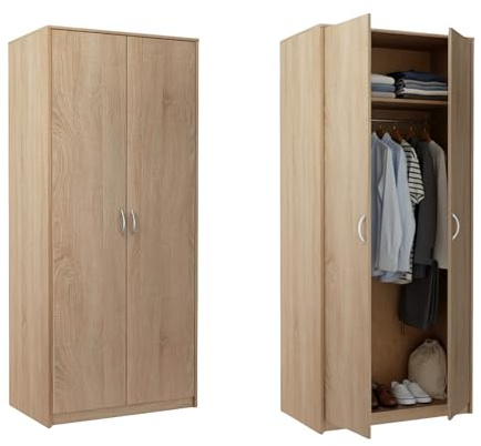 Home Collective Kleiderschrank mit 2 Türen 1 Kleiderstange 1 Einlegeboden Garderobenschrank 85cm breit Schrank Matte Oberfläche aus laminierter Platte ideal für Schlafzimmer Wohnzimmer Flur Sonoma