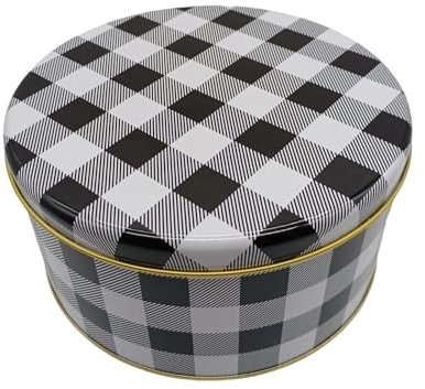 DOTBUY-SHOP Christmas Biscuit Tin Round Candy Tin, Airtight Biscuit Tins Storage Storage Tin Fine Metal Box Christmas Decoration Tin Box (Set of 2,Black Plaid)
