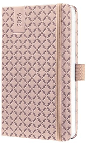 SIGEL J6130 Wochenkalender 2026 A6, rose, Hardcover, Gummiband, Stiftschlaufe, Einstecktasche, 174 Seiten, vegan, aus nachhaltigem Papier, Terminplaner Taschenkalender Jolie