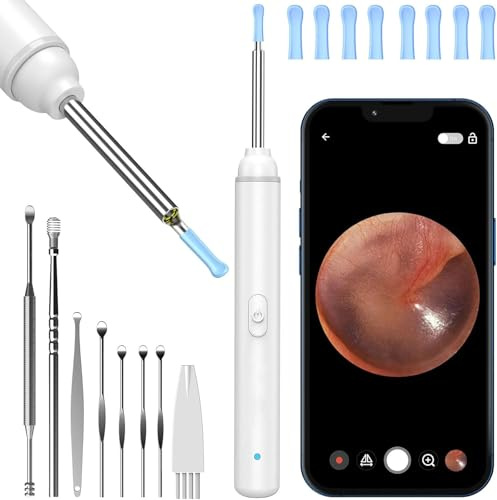Otoscopio, 1920P 3,5 mm, 6 Luci LED, Pulisci Orecchie per iPhone, iPad e Android, Bianco