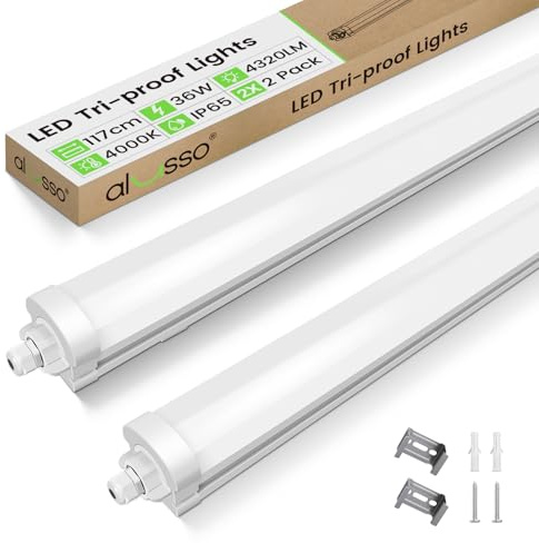 ALUSSO 2 Stück LED Feuchtraumleuchte 120CM, 36W 4320LM kellerlampe led 4000K, IP65 Wasserfest werkstattlampe led für Garage,Keller,Werkstatt,Feuchtraum,Büro,Warenhaus