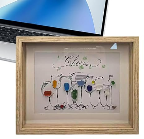 Buhygn Sea Glass Wall Art, Handmade Sea Glass Art, Pebble Picture Frame, Handcrafted Coastal Design, Elegant Nature Inspired Aesthetic, 33x25x3cm, for Living Room, Bedroom, Beach House