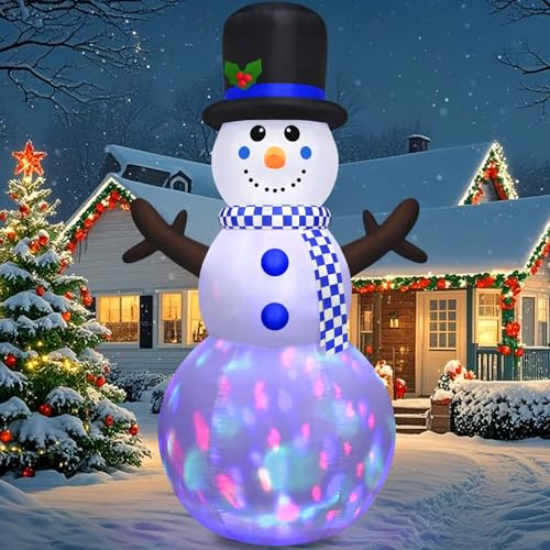Danxilu 8 Fuß/2,44 m Schneemann Aufblasbar mit Rotierenden LED-Lichtern Aufblasbare Weihnachtsdeko Außen Frosty Schneemann Deko für Aussen Garten Draußen Hof Terrasse Rasen Feiertagsparty