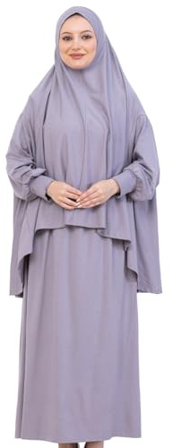 Prien mjuka bönkläder för kvinnor, muslimsk abaya hijab klänning damer, turkisk viskos islamiska klänningar, muslimsk huvudduk, burka, khimar, Jilbab för Ramadan, Hajj, GRÅ, En Storlek