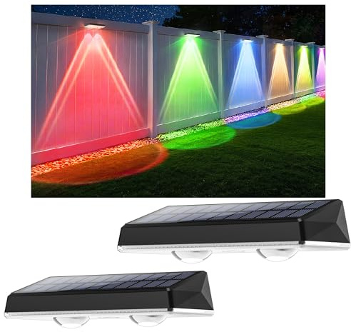Delaiglow Applique da Esterno Solare Impermeabilità IP67, 2 Pezzi Luce Solare LED Esterno RGB con 8 Modalità Lampade Solari da Esterno per Cortile, Giardino e Recinzione
