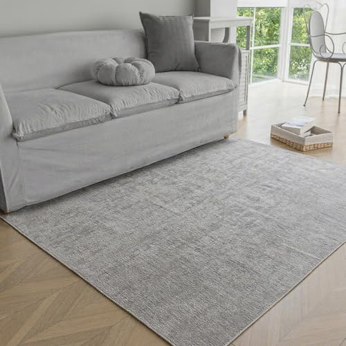 Obundi Kurzflorteppich rutschfest Grau 140x200cm Teppiche für Wohnzimmer | 5mm Dicke, Dünner Teppich, für Wohnzimmer, Schlafzimmer, Eingangsbereich, Küche, Esszimmer