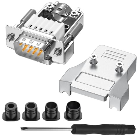 QIANRENON Metallhülle DB9 Lötfrei Serieller Anschluss Kompakter DB9 Stecker Crimp Terminal Breakout Adapter Vergoldeter D-SUB 9Pin Lötfreier Plug,Schraube,Tailpipe, für Reparatur RS232/RS485/RS422