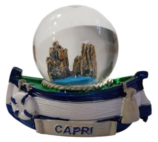 Palla di Vetro Capri Barchetta veduta Faraglioni con neve