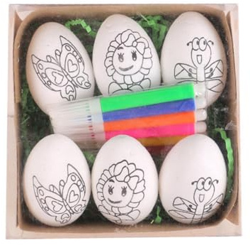 pQirnvIL 6 StüCk DIY Handbemalte Eier 2024 Cartoon-Eier Handgefertigtes Geschenk für Kinder Osterei-Malset-D