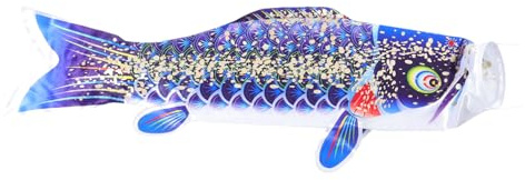 Toyvian 3d Japanese Style Koi Nobori Windsock Fish Flag Hanging Outdoor Yard Decor Heavy Duty Gold Blue 100cm Single Piece for Garden and Festival Decoration