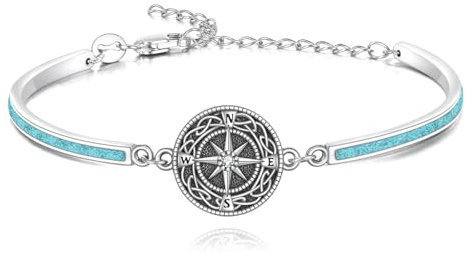 DAYLINLOVE Kompass Armband 925er Sterling Silber Keltischer Knoten Türkis Armspange Armband Kompass Schmuck Geschenke für Damen Mädchen Wandern