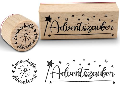 WAMIOKAGRO 2 Stück Advent Stempel Set Holzstempel Adventszauber - 75 x 30 mm - Motivstempel Dekostempel für Weihnachtskarten, Geschenkpapier, Adventskalender und Weihnachtsdeko