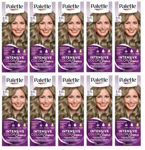 Confezione da 10 palette di colori intensi 8 – 21 Ash Light Blond Hair Color – Full Box – con istruzioni in lingua inglese (lingua italiana non garantita)