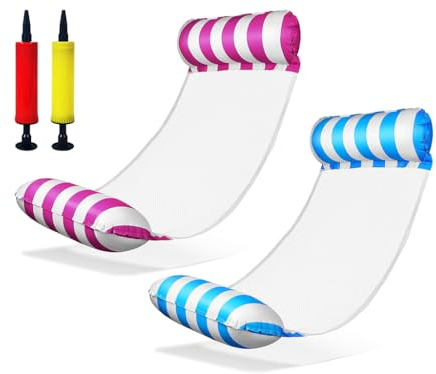 Hitopin 2 Pièces Hamac pour Piscine, Hamac Gonflable, Matelas Filet Piscine, 4 en 1 Accessoires de Piscine Gonflables, avec 2 Pompe à Air Manuelle, pour Plage Partie, Divertissement Aquatique