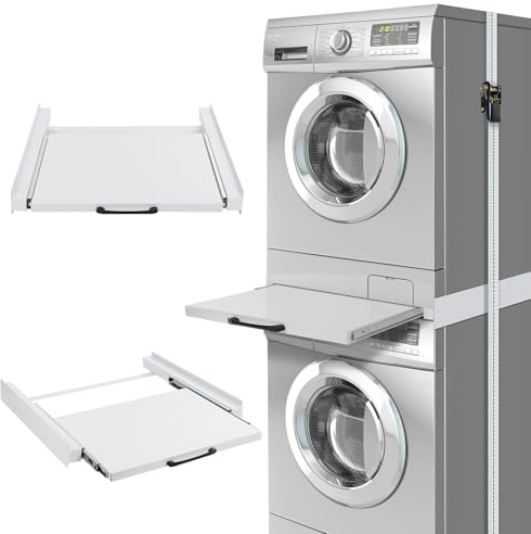 Cadre de connexion en métal avec plaque d'extension épaisse pour machine à laver et sèche-linge, 60 x 55 cm, cadre de connexion universel pour machine à laver avec étagère, kit intermédiaire pour