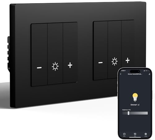 BSEED Double WiFi Interrupteur Variateur 1 Gang 1 Voie Compatible avec Alexa et Google Home avec Cadre PC,Smart Interrupteur Dimmable pour Lampes LED 240 V(Nécessite Fil Neutre),Noir