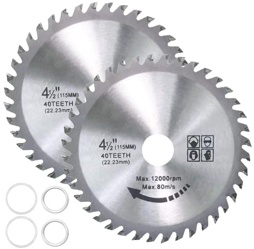 2 PCS Wood Circular Saw Blades 4.5 Angle Grinder Woods Blades 40 Teeth | 115mm, Cutting Discs with 20mm 16mm Reduction Rings for Woodworking Plastic Alloy Carbide Finishing