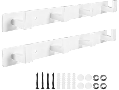 Garderobenhaken Hakenleiste Weiß 2 Stück mit 4 Haken zum für Flur Wand | Wand Kleiderhaken zum Schrauben, praktische Aufbewahrung für Jacken, Hüte und Taschen in Flur, Bad und Schlafzimmer