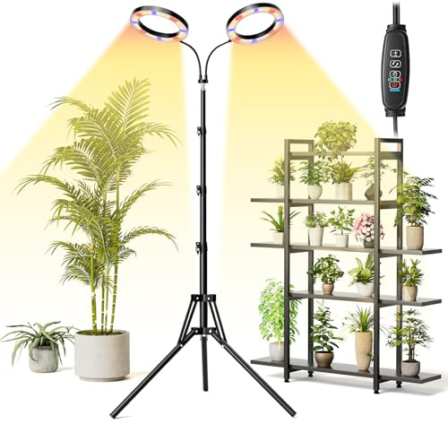 JYUHA Grow Lights for Indoor Plants, 168 LED Full Spectrum Dual-Head Plant Lights with 3/9/12H Timer 3 Color Modes 10 Brightness,100-170cm Height Adjustable Floor Standing Grow Light