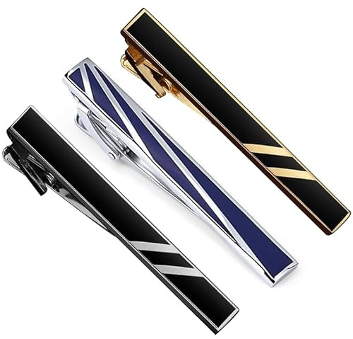 Oenothera 3 Stück Krawattennadeln Für Herren, EleganteKrawattenklammern, Klassische Krawattennadel, für Herren, Jahrestag, Hochzeit, Business, Alltag, Stahl Werkstoff, Blau, Schwarz, Gold