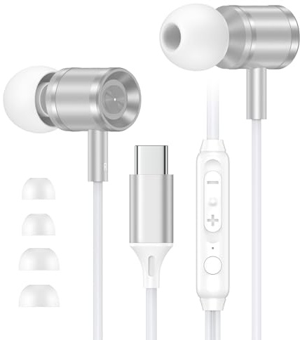 USB C Headphones Wired for Samsung Galaxy S25 Ultra S24 S23 S22 S21 A56 A17 A16,Earbuds Wired Earphones USB C Earphones Type C In Ear Headphones with Mic &Volume Control for iPhone 17 Air 16e 15 Pro