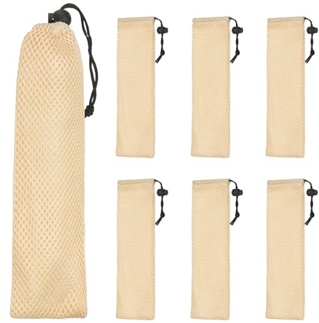 sourcing map 6 Pcs Pouch Bag Straw Carrying Cases, Portable Cutlery Sleeve Chopstick Case Utensil Bag for Home Travel Outdoor Storage Fork Spoon Chopsticks, S & Beige