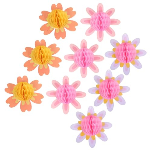 LOLIPPYY 9 Décorations Suspendues Boules Alvéolées en Papier De Soie Pompons Décorations Printanières pour Fête Fleurs en Papier