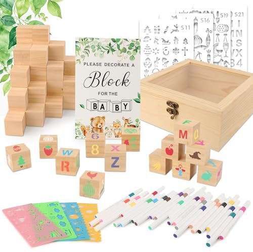 86 Stück Babyparty Spiele Set inkl. 8 Malvorlagen & 24 Acrylstiften - Kreatives DIY Baby Shower Spiel - Für Gender Reveal & Baby Shower