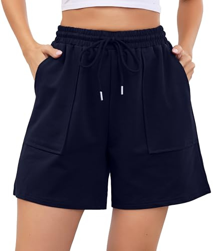 Wikoan Short de Sport Femme Été Short Femmes Coton Doux avec Poches et Cordon de Serrage Respirant pour Jogging Running Yoga Fitness S-XXL