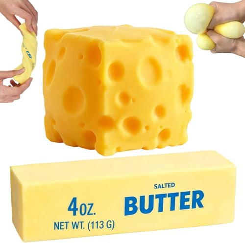 2 Stück Butter Squishy und Cheese Squishy, XL Käse Squishies Stressball