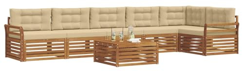 vidaXL Outdoor-Sofagarnitur mit Kissen 7 pcs Natur und Beige, Gartenbank, modernes Ecksofa, strapazierfähige Sitzmöbel, Lounge für Terrasse, stylischer Komfort