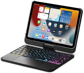 GUPENAA Funda con Teclado de Español (Incluye Ñ) para iPad Mini 7 (2024) & Mini 6 (2021) 8.3, Giratoria 360°, Teclado Retroiluminado con Panel Táctil y Soporte para Lápiz,Negro