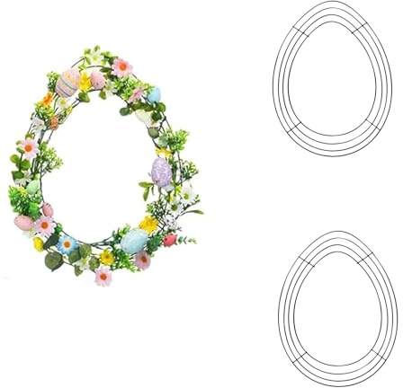 Forma de corona de alambre de huevo, forma de corona de alambre de metal con forma de huevo de jardín floral de 14 pulgadas, accesorios de adornos de guirnalda de bricolaje (2)
