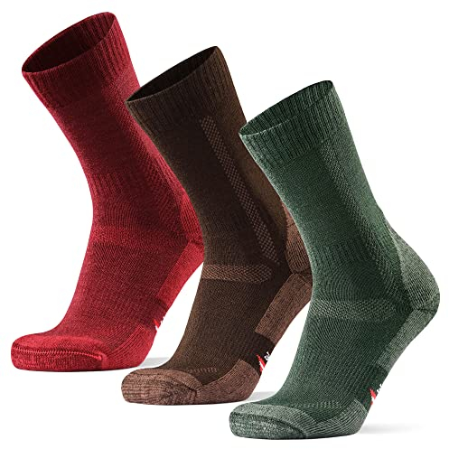 DANISH ENDURANCE Merino Wool Hiking & Walking Socks 3 packs, for Men Women Children, Trekking (Multicolor: Brown, Red, Green, EU 43-47 // UK 9-12)
