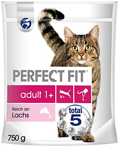 Perfect Fit Katzenfutter Trockenfutter Adult 1+ Reich an Lachs, 1 Beutel (1 x 750g)
