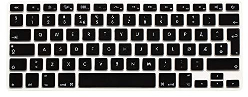 MMDW Tastaturabdeckung aus Silikon für EU Norwegien, kompatibel mit MacBook Pro 13 Zoll, 15 Zoll (mit oder ohne Retina-Display, 2015 oder ältere Version), MacBook Air 13 Zoll (33 cm), Schwarz