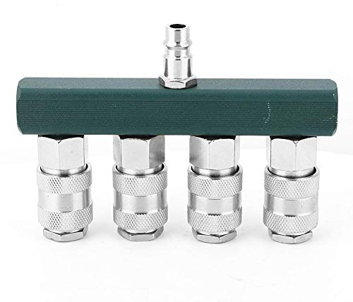 4-Wege-Luftschlauchverteiler, T-Style 5-Port-Schnellkupplungsverteiler, 1/4 NPT-Stecker, Luftkompressor-Verteiler, Universalkoppler, Eisenverzinkter pneumatischer Anschlussadapter