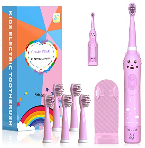 Spazzolino elettrico sonico per bambini, spazzolino intelligente ricaricabile per bambini e bambine dai 3 ai 12 anni con promemoria 30s, timer da 2 minuti, 6 modalità, 6 testine