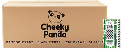 The Cheeky Panda - Bambus Strohhalme - 24x 250 Stück - Farbe: Schwarz/Weiß - Umweltfreundliche & biologisch abbaubare Trinkhalme - Ideal für Drinks, Cocktails & Smoothies