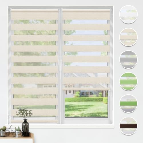 HOMEDEMO Tende a rullo per interni Doppio Strato Senza Foratura, 50L x 230A cm, (Tessuto 50cm), Naturale, tenda a rullo oscurante, veneziane da interno Giorno e Notte, per Porte e Finestre