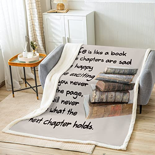 Coperta in peluche per bambini, ragazze, ragazzi, amanti dei libri, frasi motivazionali, sherpa coperta educativa e fuzzy per divano letto, 150 x 199 cm