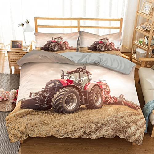 Bettwäsche Kinder 155X220 Mädchen Bauernhof Traktoren：Bettwäsche-Set Mikrofaser 2Teilig - Bettbezug Winter Bettwäsche-Sets Mit 80X80 cm Kissenbezug Einzelbett Mit Reißverschluss200X200cm