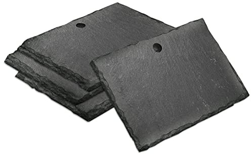 mtb more energy 4er Set Schiefer Schilder Täfelchen - 10x7 cm - Rechteckig mit Loch - zum selbst Beschriften für Garten, Haushalt, Basteln, Geschenke