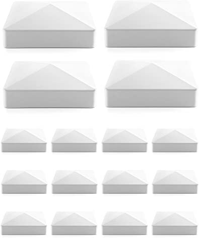 QWORK 16 Stück 12,7 cm Vinyl-Zaunpfostenkappen, Vinyl-Pfostenkappen, dekorativer Briefkasten, Lampenpfosten, Deck, Dock, Pillingkappen, schützt Holzzaunstangen im Freien, weiß, 12,7 x 12,7 cm