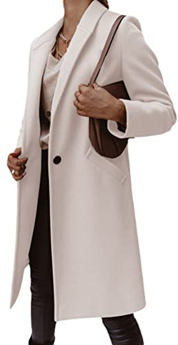 shownicer Damen Blazer Winter Mantel Elegant Warm Wintermantel Wollmantel Steppmantel Knopf Klassische Vintage Revers Schlack Slim Fit Trenchcoat mit Taschen A Beige XS