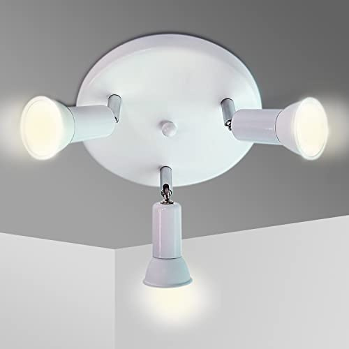 Sweier 3 Lámpara GU10 Blanco Techo Focos, Iluminación ángulo Orientables LED Plafón Focos, incl. 3x5W GU10 430LM Blanco Cálido 3000K Bombilla, Para Dormitorio Cocina Comedor Iluminación